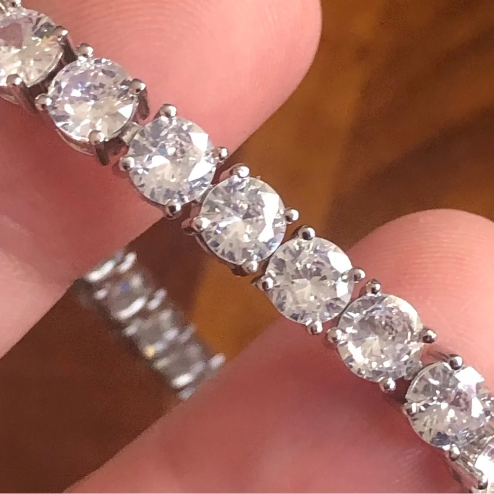 Men’s 5mm round cubic zirconia 14k silver plated setting bracelet 9”